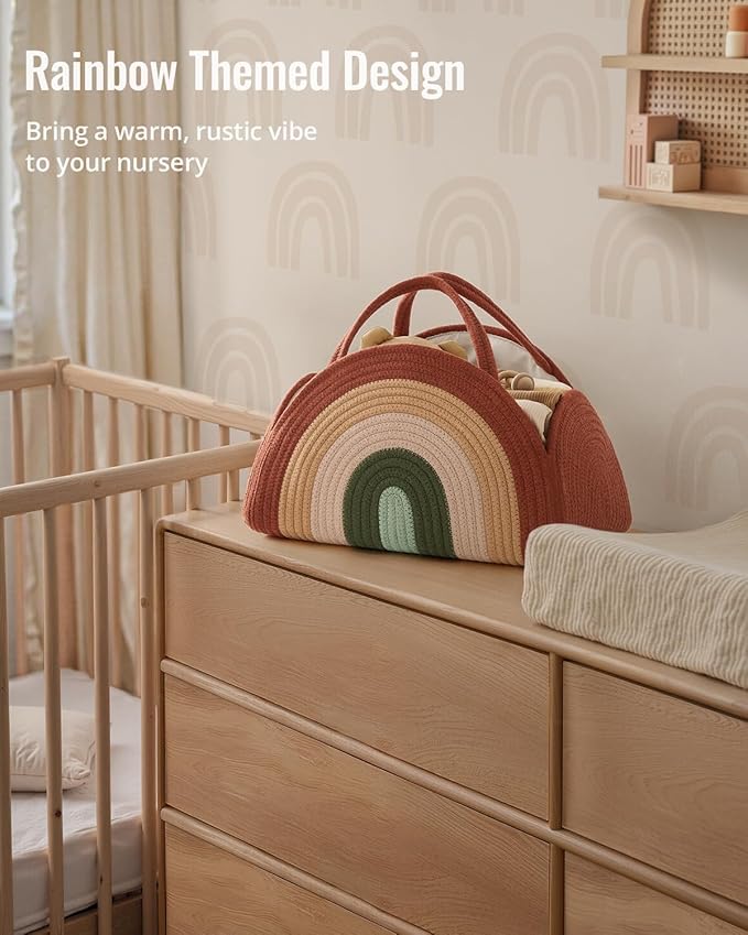 Blissful Diary Baby Diaper Caddy Organizer, Cotton Rope Diaper Caddy Basket, Large Storage Basket, Gift for Baby Shower, Newborn Essentials, Rustic Rainbow-CubbioJoy