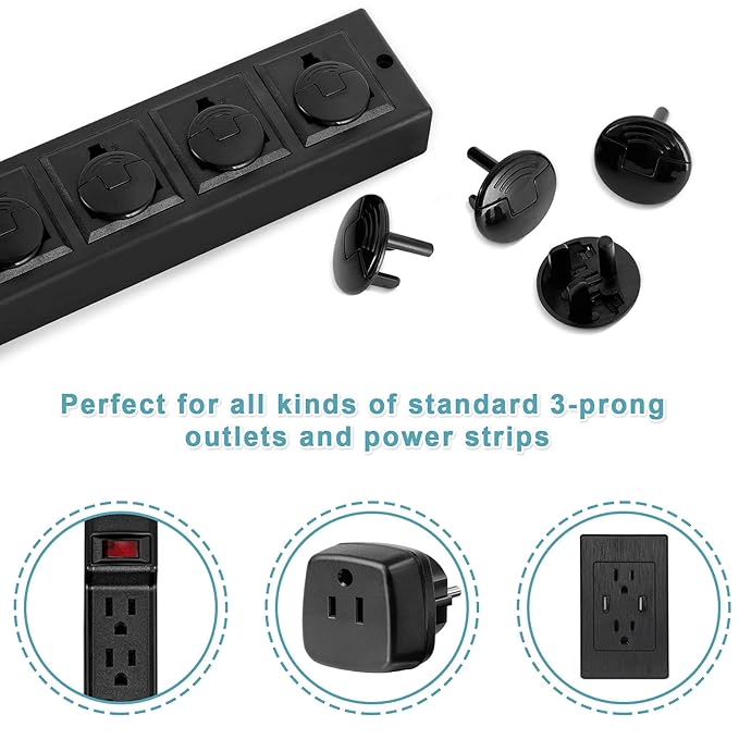 52 Pack Black Safety Outlet Covers Baby Proofing, Electrical Socket Outlet Plugs 3-Prong Child Proof for Kids House-CubbioJoy