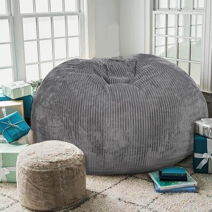 2 Pcs Classic Bean Bag Chair, with Faux Rabbit Fur Cover for Teens and Kids, Memory Foam Bean Bag Chairs, Ultra Soft Faux Fur Fabric, 2.5 feet Round Fluffy Bean Bag Sofa-CubbioJoy