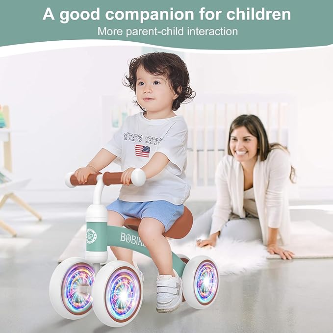 Baby Balance Bike Toys for 12-36 Months Kids Toy Boy and Girls Gifts Toddler Best First Birthday Gift Children Walker No Pedal Infant 4 Wheels Bicycle (Colorful, Green-Light)-CubbioJoy