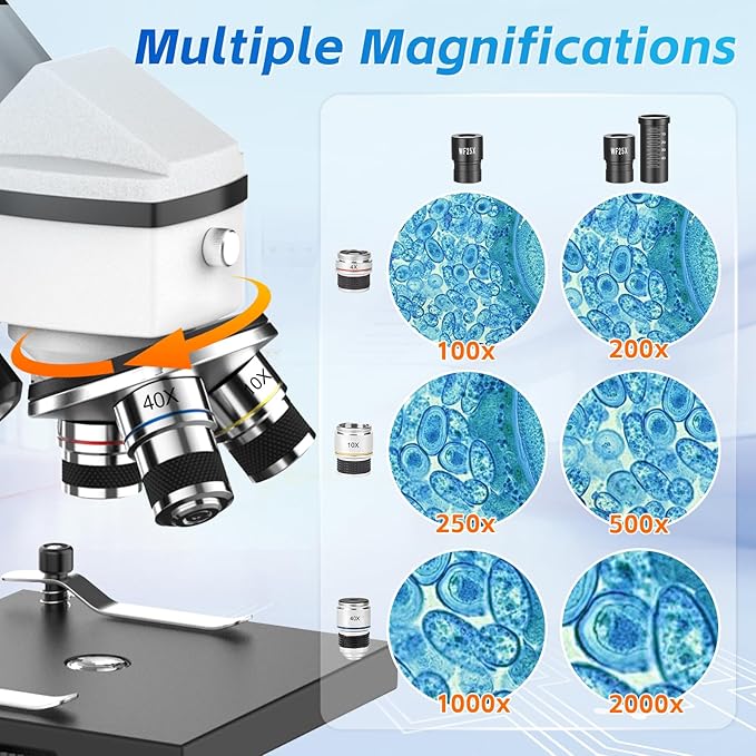 40X-2000X Monocular Microscope for Adults & Kids - Wozel Compound Microscopes for Kids with Dual LED Lights - Professional Biological Microscope with Phone Adapter Slide Set for School Home Education-CubbioJoy