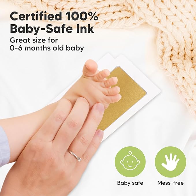 2-Pack Inkless Baby Hand and Footprint Kit - Mess Free Ink Pad for Newborn Keepsake, Dog Nose & Paw Print Kit, Clean Touch Ink Pad for Baby Hand & Footprints, Ideal New Mom Gifts (Gold)-CubbioJoy
