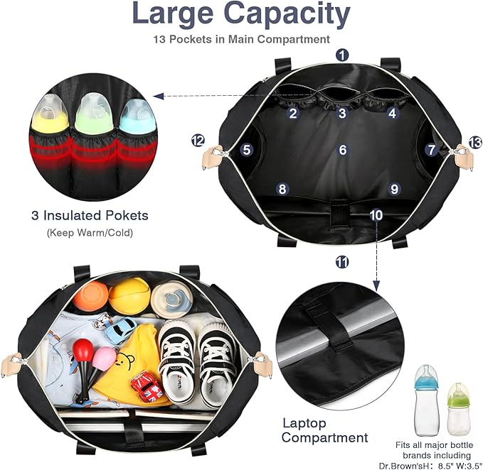 ITIEZY Diaper Bag Tote for Baby - Large Mommy Bag with Portable Changing Pad Pacifier Case, Hospital Bags Travel Baby Bag-CubbioJoy