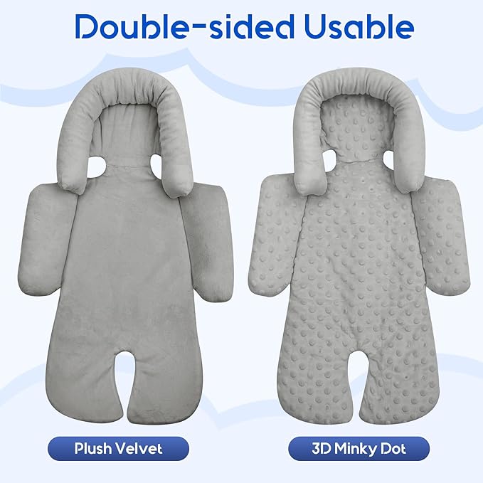 Baby Car Seat Head Support for Doona Stroller, Thickened Infant Carseat Head Support with 3 Strap Covers, Reversible Car Seat Insert for Newborn, Baby Car Seat Cushion with Filled Natural Cotton-CubbioJoy