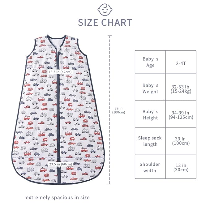 Baby Sleep Sack 2-4 T 95% Rayon from Bamboo 5% Spandex Boys & Girls Wearable Blanket 1.0 TOG Toddler Sleeping Sack 2- Way Zipper X-Large-CubbioJoy