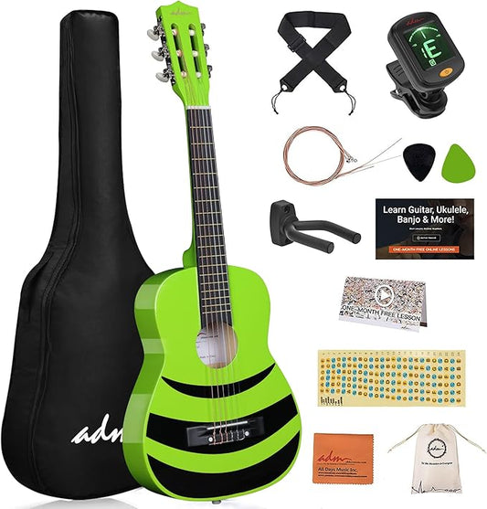 ADM Beginner Acoustic Classical Guitar Nylon Strings Wooden Guitar Bundle Kit for Kid Boy Girl Student Youth Guitarra Online Lessons with Starter Accessories (30 Inch, Geen)-CubbioJoy
