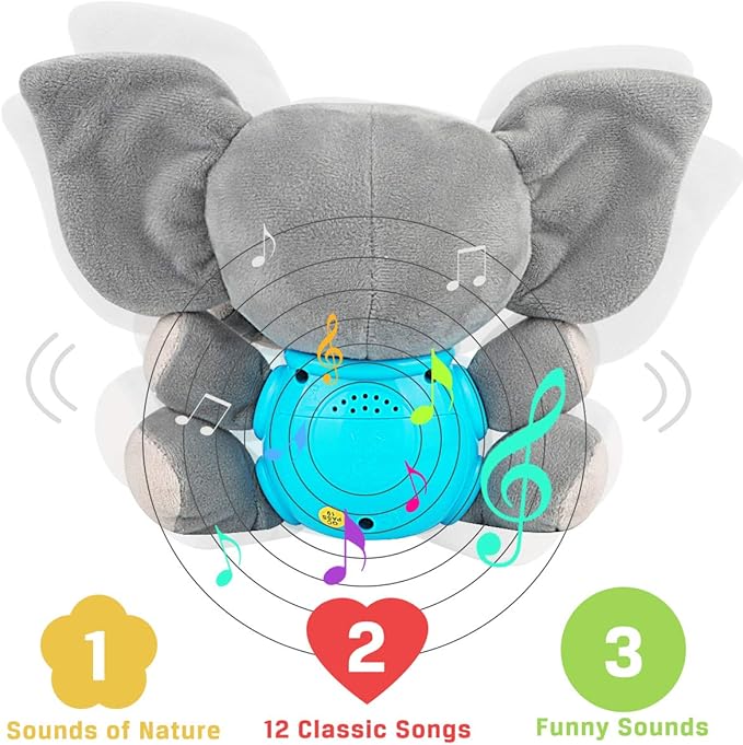 Aitbay Plush Elephant Music Baby Toys 0 to 6 Months, Cute Stuffed Animal Light Up Baby Toys Newborn Baby Musical Toys for Infant Babies Boys & Girls Toddlers 6 to 12 Months-CubbioJoy
