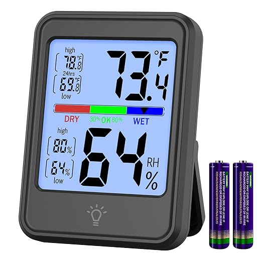 Digital Thermometer Hygrometer, Indoor Wall Thermometer, Indoor Humidity Temperature Monitor with Max&Min Records Backlit for 10S for Greenhouse, Home and Office Measuring Devices-CubbioJoy