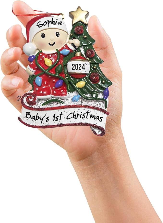 Baby's First Christmas Ornament 2025 Personalized Christmas Ornaments with Name Snow Baby in Stocking with Snowflake Custom Tree Ornament Decorations Ornaments,Blue-CubbioJoy