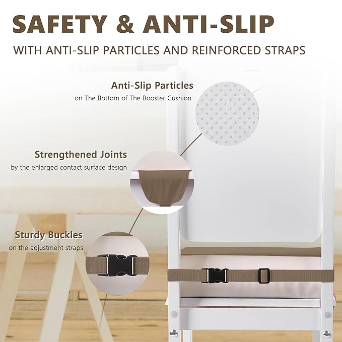 Booster Seat for Kitchen Chair with Adjustable Straps, Toddler Booster Seats for Dining Table Portable for Travel Camping Eating, Booster Cushion for Table for Baby Child Infant Kid Boy Girl-CubbioJoy