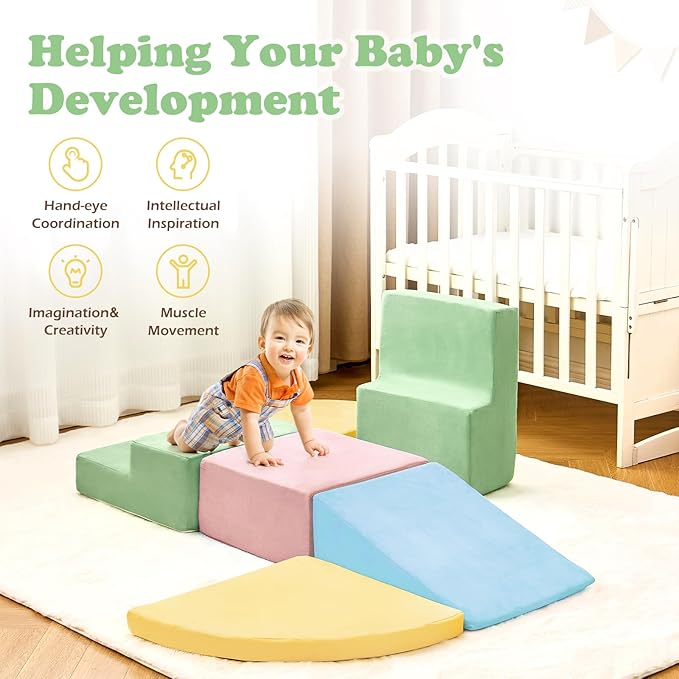 6 Pieces Climbing Toys for Toddlers, Climb & Crawl Soft Foam Block Activity Play Set, Foam Play Gym Climbing Blocks, Toddler Climbing Toys Indoor, Soft Foam Blocks for Kids Crawling and Sliding-CubbioJoy