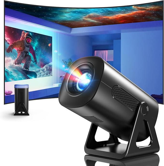CLOKOWE Mini Projector, 4K 1080P Support projector with wifi and bluetooth,270°Adjustable Stand Outdoor Home Theater galaxy Projector with Android TV OS & 8000+APPS for Phone/TV Stick/Laptop/HDMI-CubbioJoy