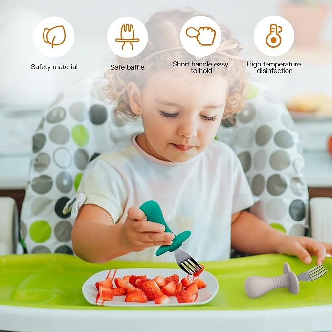 4Pcs Toddler Forks Baby Forks Set - Self-Feeding Utensils with Soft-Silicone Handles, 18/8 Stainless Steel, Anti-Choke & BPA-Free Cutlery Set-CubbioJoy