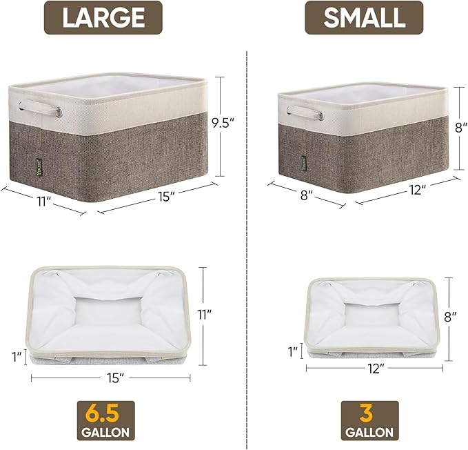 BALEINE 4 Pack Fabric Storage Bins for Shelves, Linen Storage Baskets for Organizing, Decorative Closet Bins for Clothes, Home (Brown, 15"x11"x9.5")-CubbioJoy