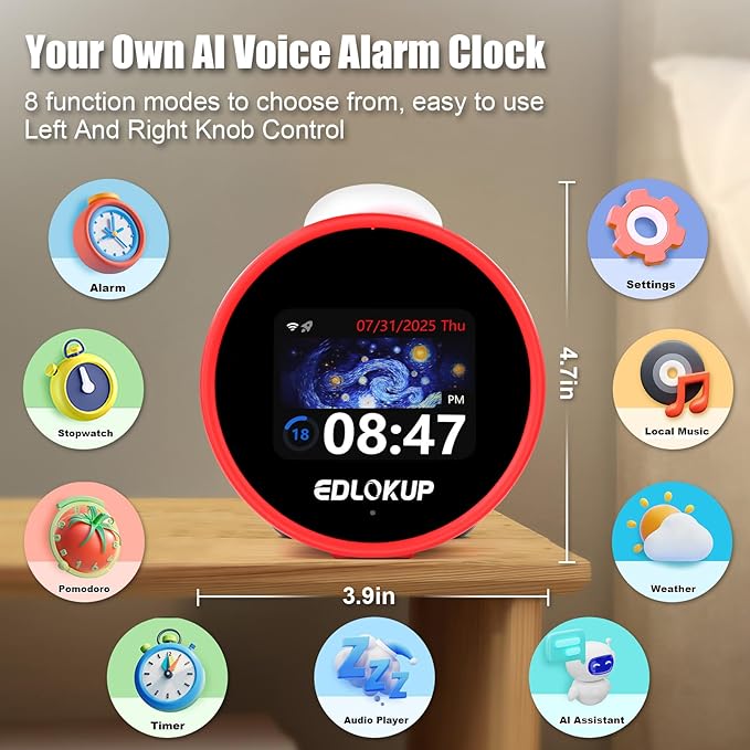 Kids Alarm Clock, Ok to Wake Clock for Kids, Sleep Trainer Clock for Toddler, Adorable Digital Alarm Clock, AI Voice Clock with Chat and 12 White Noise Sound Machine, Time Management Gift for Children-CubbioJoy