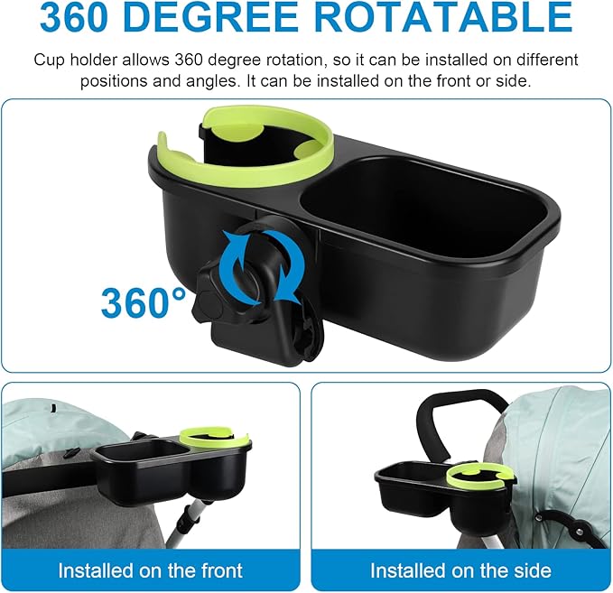 Accmor Stroller Cup Holder with Tray, Universal Cup Holder, Bike Bottle Holder, 361° Rotatable Large Caliber Drinks Holder for Stroller, Bike, Wheelchair, Walker-CubbioJoy