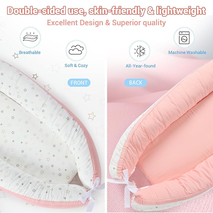 JOLLITO Baby Lounger for Newborn, Breathable Soft Baby for Baby 0-24 Months,Baby Play Mat, Portable Infant Lounger Baby Floor Seat for Home and Travel,Babies Essentials Gifts-CubbioJoy