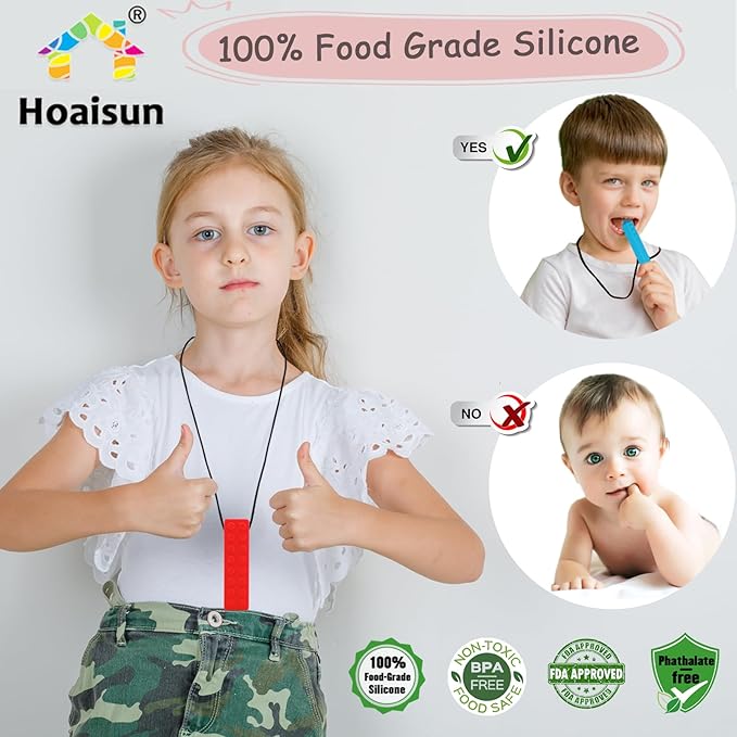 Chewy Necklaces for Sensory Kids, 6 Pack Chew Necklaces for Sensory Boys and Girls with Autism, ADHD, SPD, Chewing, Biting, Silicone Oral Sensory Chew Teething Toys for Adults Reduce Anxiety Fidget-CubbioJoy