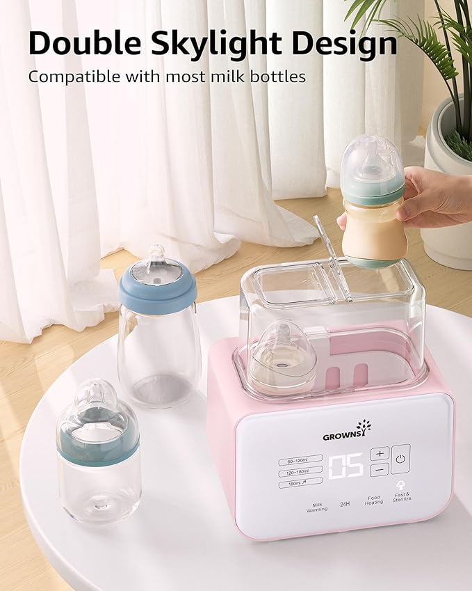 Baby Bottle Warmer, Gronwsy 8-in-1 Fast Milk Warmer with Timer Breastmilk or Formula, Fits 2 Bottles, Accurate Temperature Control, with Defrost, Sterili-zing, Keep, Heat Baby Food Jars Function-CubbioJoy