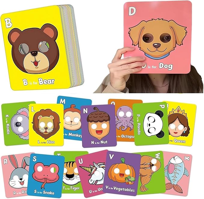 Alphabet Flash Cards,Giant ABC Animal Mask Flash Cards,with Animal Masks, Colorful Alphabet Mask Cards, Interactive Education Games (26pcs)-CubbioJoy