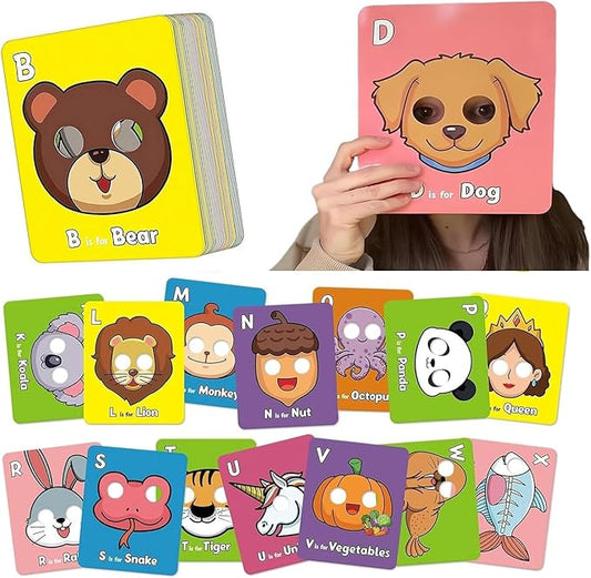 Alphabet Flash Cards,Giant ABC Animal Mask Flash Cards,with Animal Masks, Colorful Alphabet Mask Cards, Interactive Education Games (26pcs)-CubbioJoy