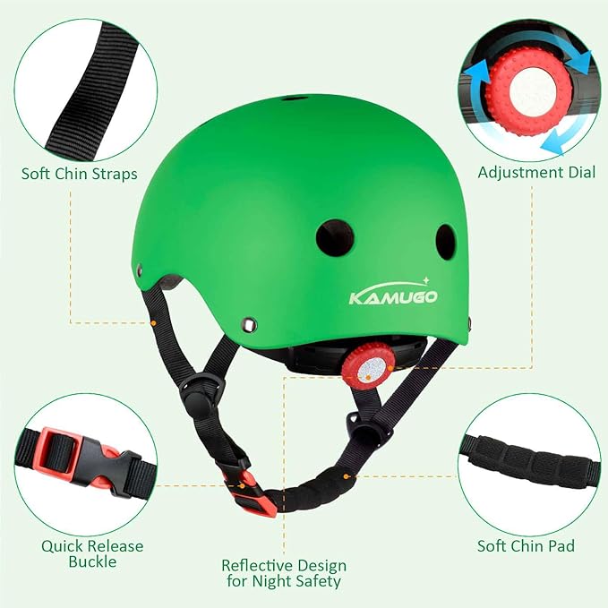 KAMUGO Kids Adjustable Helmet, with Sports Protective Gear Set Knee Elbow Wrist Pads for Toddler Age 2-8 Boys Girls, Bike Skateboard Hoverboard Scooter Rollerblading Helmet Set-CubbioJoy