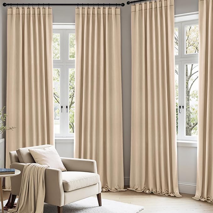 ANRODUO Back Tab Blackout Curtains for Bedroom Living Room, Rod Pocket Pinch Pleated Thermal Insulated Room Darkening Curtains 63 Inches Long 2 Panels, Beige, 42 x 63 Inch-CubbioJoy