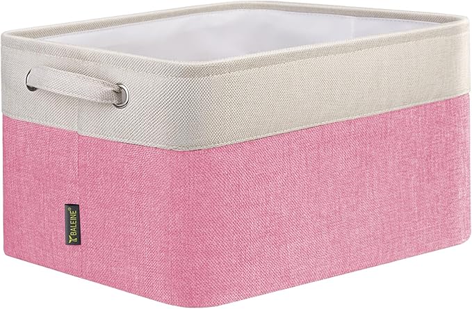 BALEINE 1 Pack Fabric Storage Bins for Shelves, Linen Storage Baskets for Organizing, Decorative Closet Bins for Clothes, Home (Pink, 12"x8"x8")-CubbioJoy