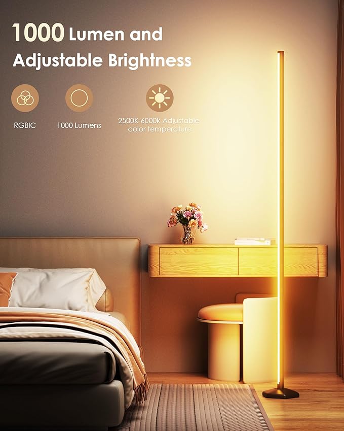 2PCS Smart RGB LED Corner Floor Lamp with App and Remote Control, 65" Color Changing Standing Lamp with Music Sync and 16 Million DIY Colors, Modern Floor Lamps for Bedroom Living Room Gaming Rooms-CubbioJoy