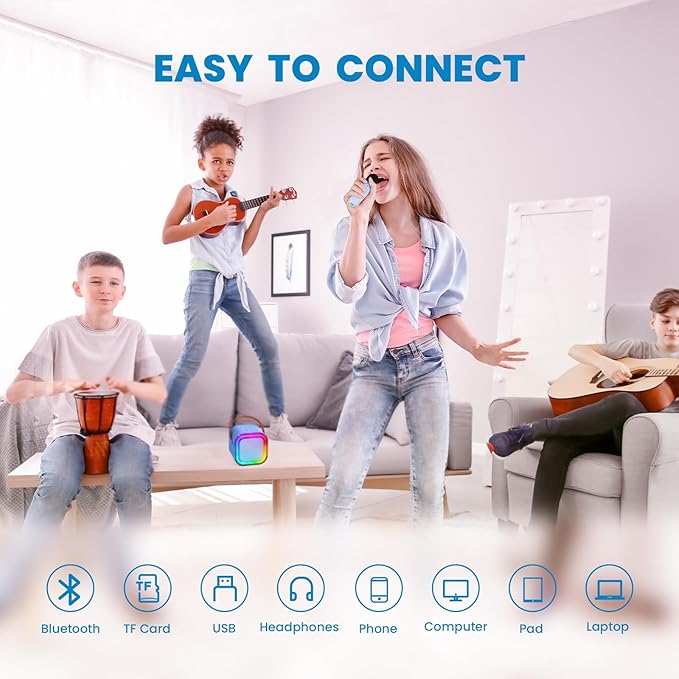 IROO Mini Karaoke Machine for Kids, 2025 TOP Toys Birthday Gifts Ideas for Girls Ages 4, 5, 6, 7, 8, 9, 10, 12+ Years Old, Portable MP3 Player with 2 Wireless Mics for Party-CubbioJoy