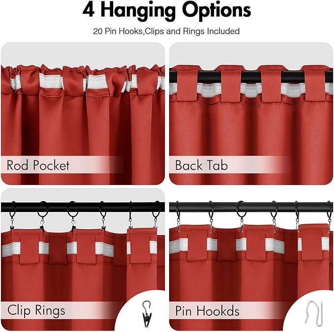 ANRODUO Back Tab Blackout Curtains for Bedroom Living Room, Rod Pocket Pinch Pleated Thermal Insulated Room Darkening Curtains 54 Inches Long 2 Panels, Burnt Orange, 42 x 54 Inch-CubbioJoy