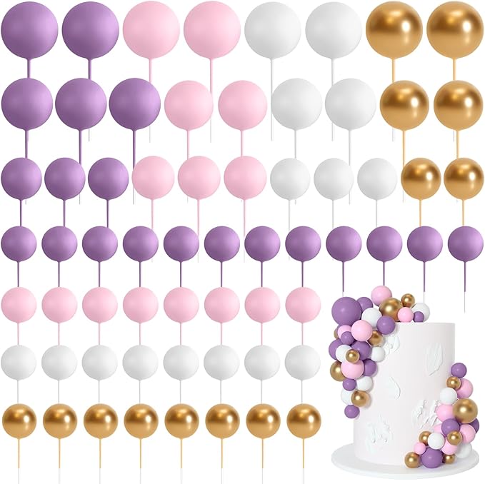 75 Pieces Cake Balls Topper Decorations Foam Cupcake Topper Mini Balloon Cake Topper Balls Cake Picks for Cake Deco Birthday Party Wedding（Purple,Pink,Gold,White）-CubbioJoy