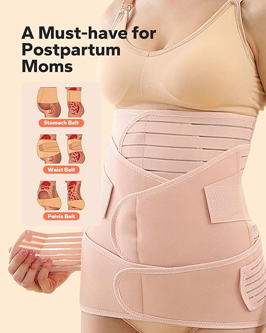 3 in 1 Postpartum Belly Band (Beige), Posture Correction Abdominal Binder, Waist Binder (For waistline 33"-41", XL)-CubbioJoy