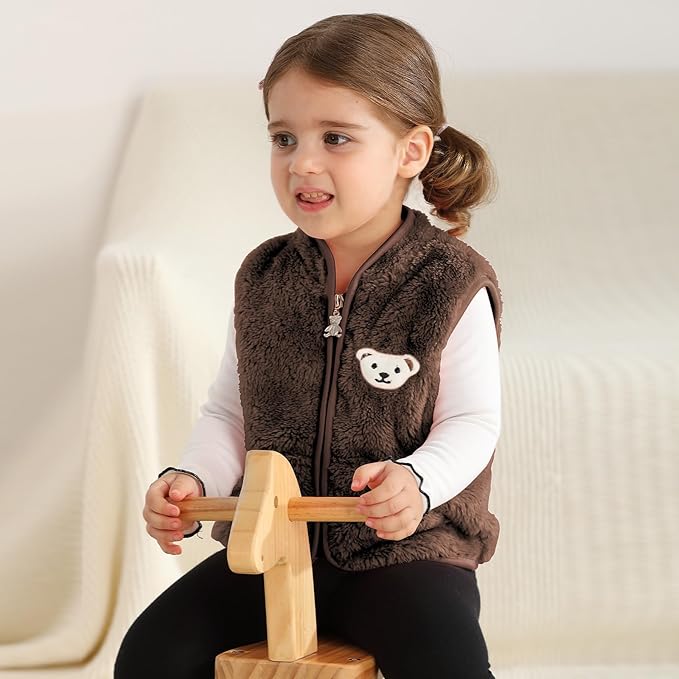 Baby Boys Girls Fleece Vest Zip Up Cute Bear Jackets Fuzzy Fall Winter Warm Clothes Newborn Outwear for Toddler Infant-CubbioJoy