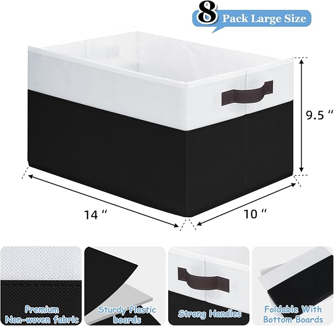 Criusia 8 Pack Large Storage Baskets for Room Organization, Multi-Purpose Bins for Closet, Shelves, Kitchen, Office, Decorative Fabric Foldable Storage Boxes with Handles (14L*10W*9.5H)-CubbioJoy