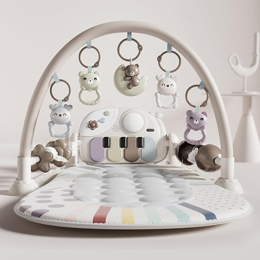 Baby Gym with Kick and Play Piano, Baby Play Mat Tummy Time Activity Gym Mat with 5 Infant Sensory, Music & Lights Boy or Girl for Newborn 0 to 3 6 9 12 Months-CubbioJoy