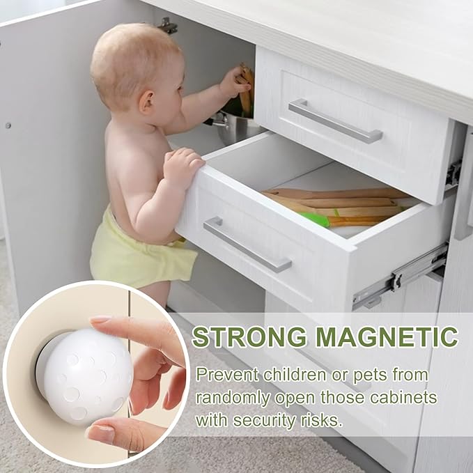 AOSITE Child Safety Magnetic Cabinet Locks Keys, 2 Pack Universal Replacement Keys Child Proof Extra Stronger Magnet Baby Locks for Cabinets and Drawers with Adhesive, 2 Key Holders Included-CubbioJoy
