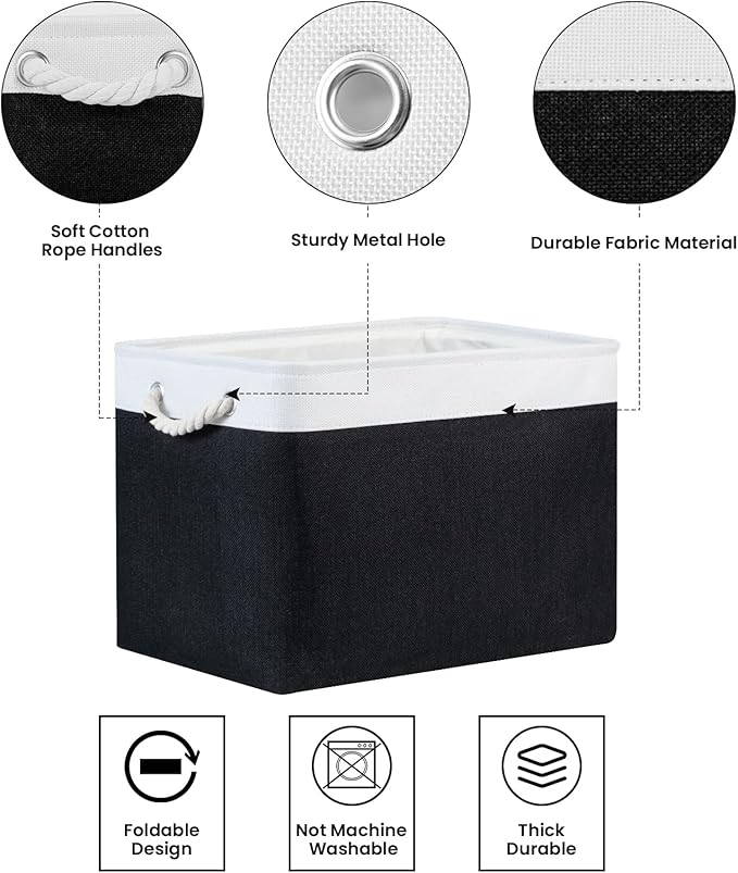 Bidtakay Black Storage Bins Storage Baskets for Shelves Decorative Basket Set of 2 Fabric Cloth Bins for Organizing 16x11.8x11.8 in Large Tall Baskets with Soft Handles for Home Office Living Room-CubbioJoy
