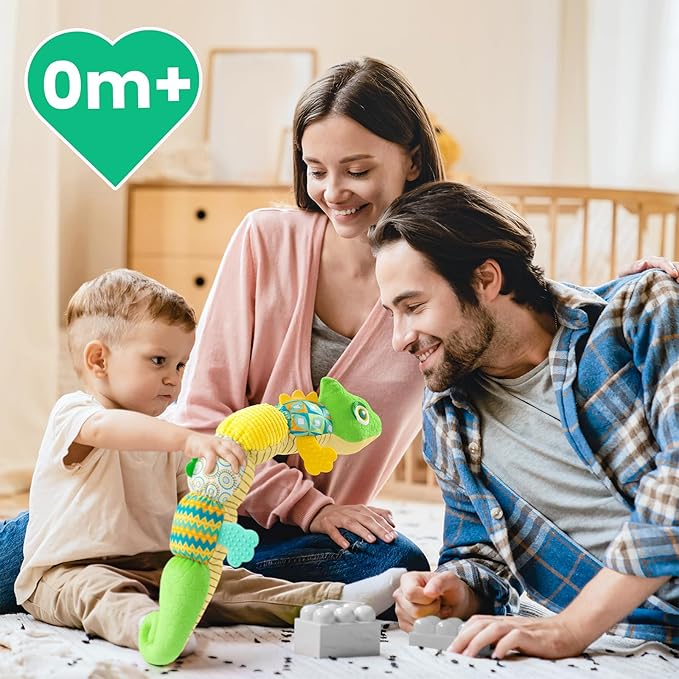 Sumobaby Infant Baby Musical Stuffed Animal Toys for 0-3-6-12 Months,Multi Sensory Toys with Crinkle and Rattles, Tummy Time Toys for Newborn Boys Girls, Dinosaur, Green-CubbioJoy
