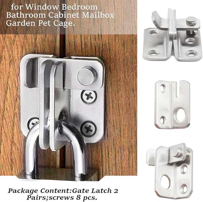 2 Pairs Slide Bolt Gate Latch Stainless Steel Brushed Finish Padlock Anti-Theft Hasp with Screws for Window Bedroom Bathroom Cabinet Mailbox Garden Pet Cage(UMK)-CubbioJoy