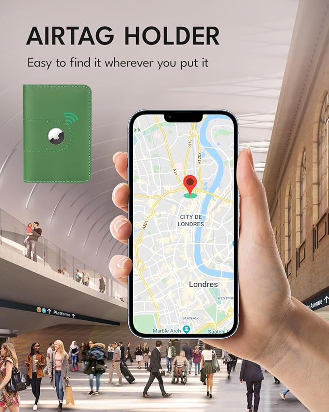 ALLIVE Genuine Leather Passport Holder With Airtag for Women Men - Travel Must-Haves, Airport Essentials, Passport Cover Gift - Green-CubbioJoy