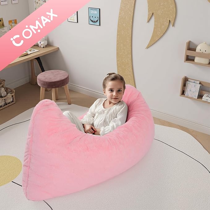 COMAX 3-in-1 Bean Bag Chair for Kids, Toddler Beanbag Bed, Convertible Child Floor Lounger, Floor Mattress with Filler for Girl Boy Sleeping Reading, Pink-CubbioJoy