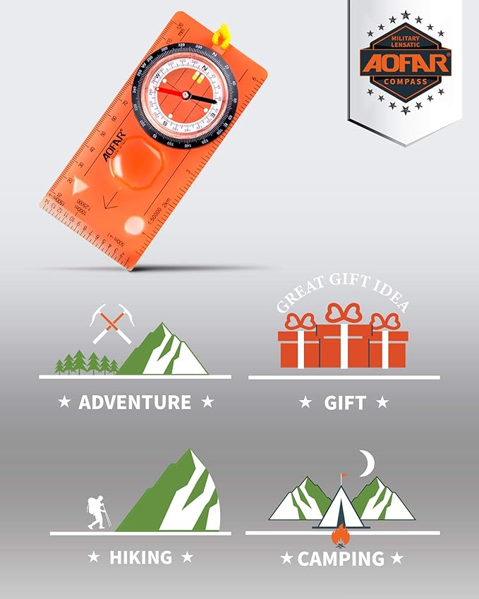 AOFAR Orienteering Compass for Kids, Lightweight and Portable, Survival Compass for Navigation, Backpacking, Camping, Hiking, and Hunting-CubbioJoy