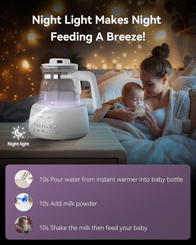 Bottle Warmer comfyer, Baby Bottle Warmer with Night Light & Faster Cooling Fan, Instantly Water Warmer, Tea Kettle Electric with 6 Temperature Control Presets, Feed Baby More Easier and Healthier-CubbioJoy