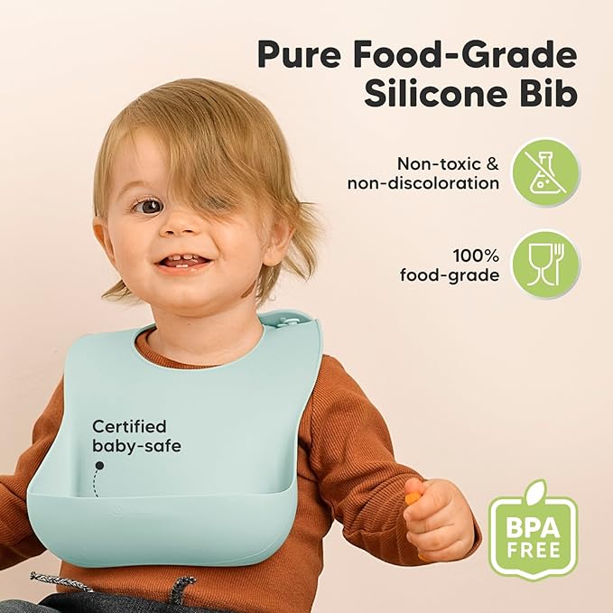 KeaBabies 2-Pack Silicone Baby Bibs for Eating - Sturdy Food-Grade Silicone Bibs for Babies Girl, Boy, Large Food Catcher, Clean & Put On Easily, Waterproof Toddler Feeding Essentials(Pastel Sky)-CubbioJoy