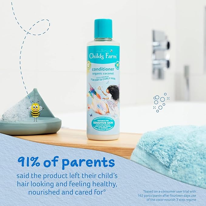Childs Farm, Kids Coco-Nourish Leave in Conditioner, Organic Coconut ,Curly & Coily Hair, Conditions & Nourishes, Suitable for Dry, Sensitive & Eczema-Prone Skin & Scalp, 4.2 Fl Oz-CubbioJoy