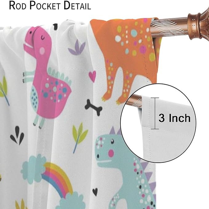 Cartoon Dinosaur Curtains for Kids Boys Girls Home Decor Childish Cute Dino Animals Print Pattern Rod Pocket Blackout Window Drapes for Nursery Baby Bedroom Playroom W21xL63in 2 Panels-CubbioJoy