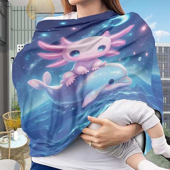 Binienty Axolotl Infants Carseat Canopies for Women, Dolphin Animal Print Nursing Breastfeeding Cover Stretchable for Stroller/Shopping Cart-CubbioJoy