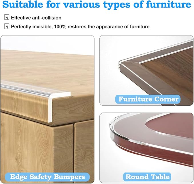 13.12 FT Edge Corner Protector Baby Proofing,Soft Clear Furniture Table Corner Guard & Edge Safety Cabinet Door Bumper,Crib Bumpers,Wall Protector(Width 2.6 in，Thickness 0.08 in)-CubbioJoy