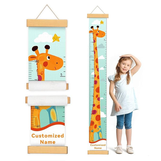Customize Name Kids Height Chart for Wall, Giraffe Growth Chart for Wall, Kids Growth & Measuring Chart in Inches, Fun & Stylish Height Tracker for Children, Nursery Decor Essentials-CubbioJoy